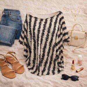 💛 Chriss & Carol - Black & Ivory Aztec Print Oversized Tunic XL